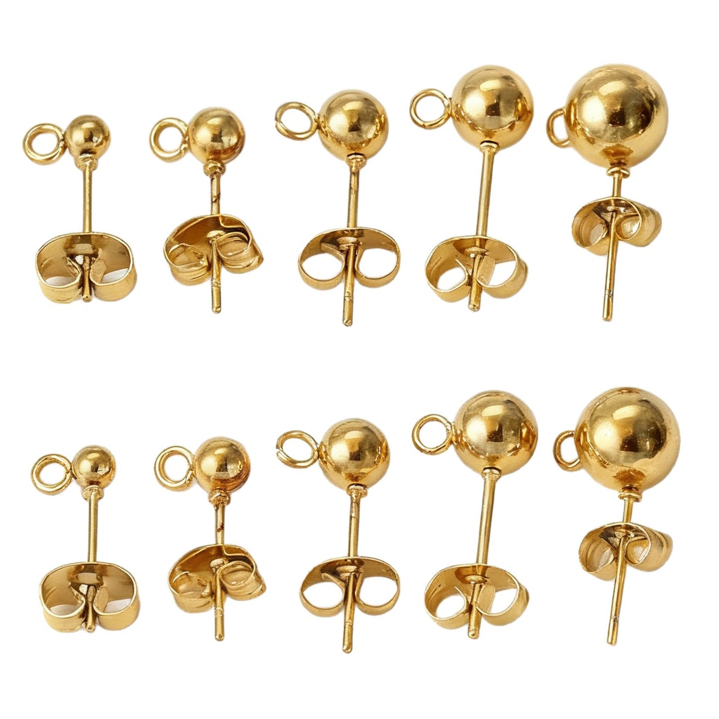 10Pairs Stainless Steel Ball Post Earring Stud, Earrings-Posts Stud Round Balls-Earrings Stainless Steel Silver Ball-Posts with Loops for DIY Crafts Making
