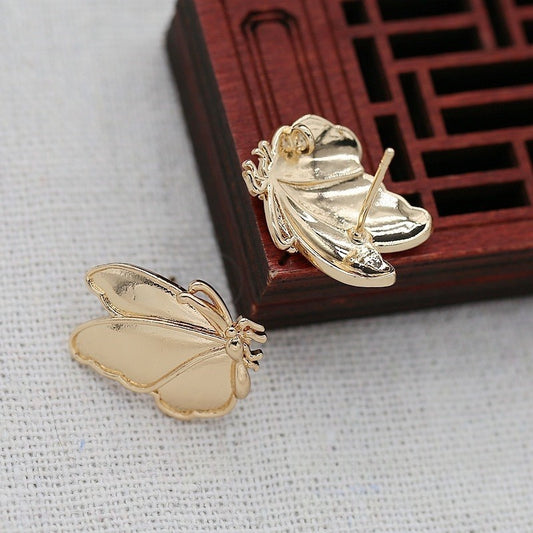 24K Gold Plated Butterfly Earrings with Hooks, DIY Jewelry Findings, Handmade Brass Stud Earrings