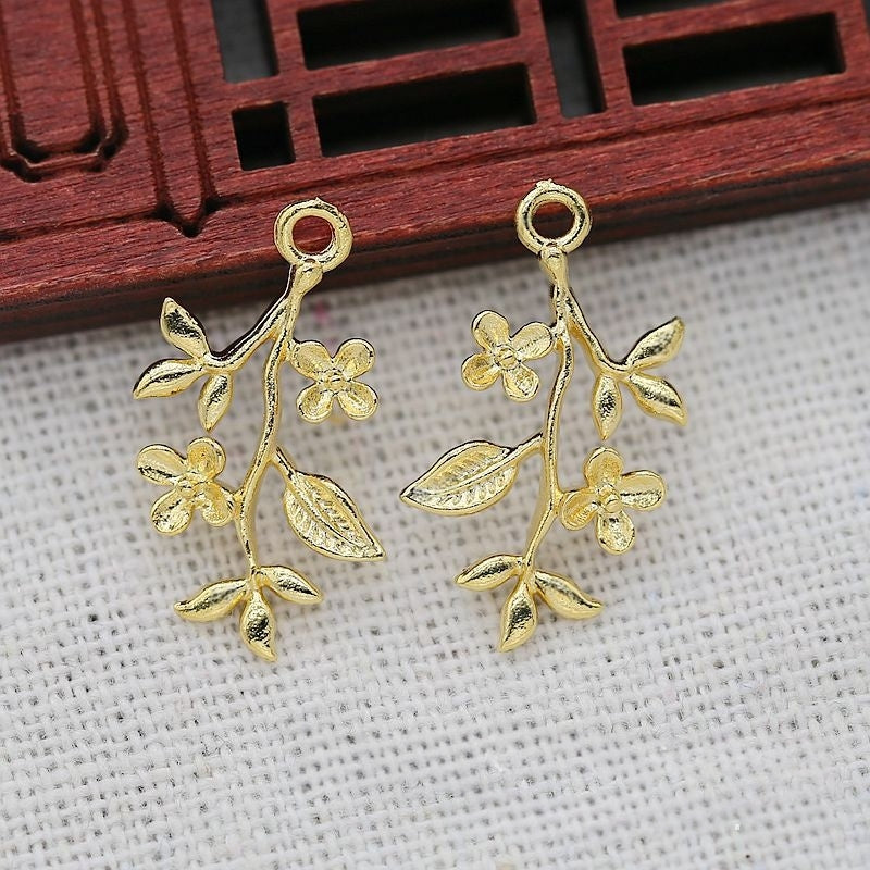 2PCS 22x14mm 24K Gold Plated Brass Branch Pendant | Nature-Inspired Charm for DIY Jewelry & Craft Projects