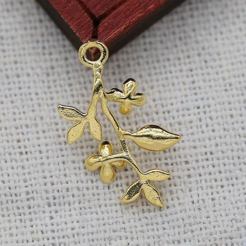 2PCS 22x14mm 24K Gold Plated Brass Branch Pendant | Nature-Inspired Charm for DIY Jewelry & Craft Projects