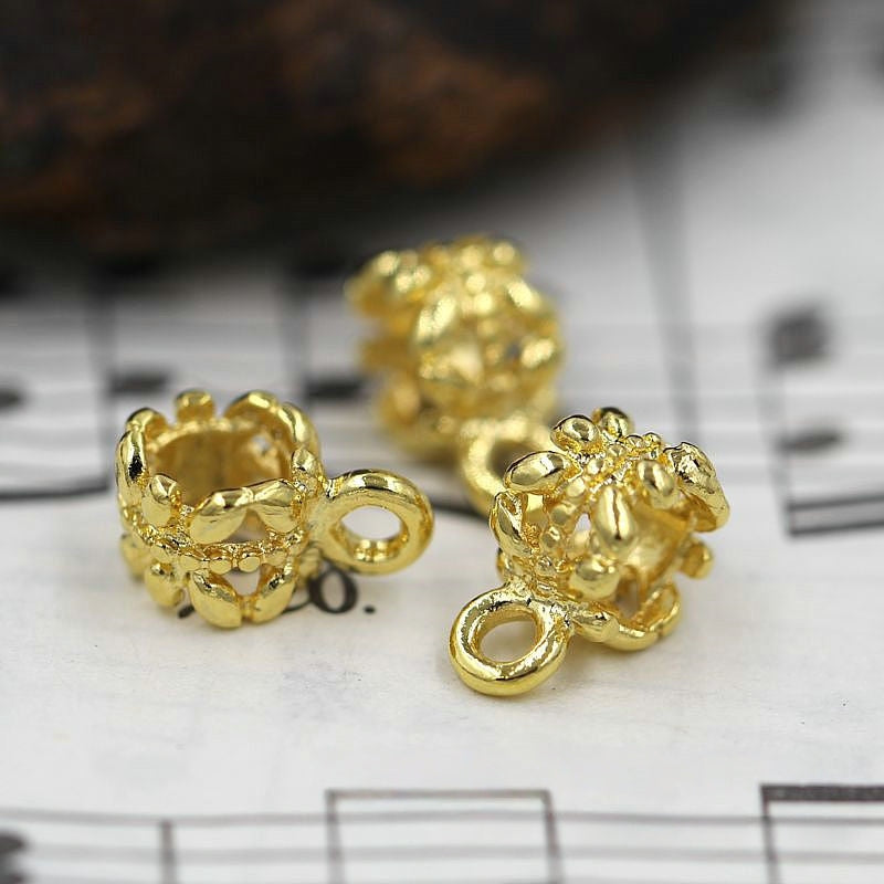 2PCS 24K Gold Plated Brass Charms, Bracelets, Beads, and Hairpin Components, Brass Findings for Handmade Jewelry, 6mm