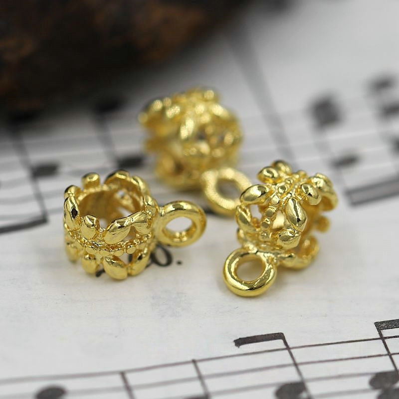2PCS 24K Gold Plated Brass Charms, Bracelets, Beads, and Hairpin Components, Brass Findings for Handmade Jewelry, 6mm