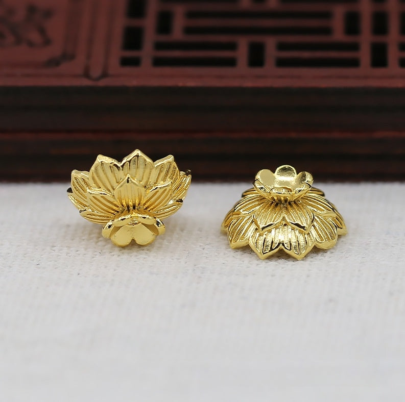 14mm 24K Gold Plated Flower Bead Cap | Brass Floral End Cap for DIY Jewelry & Earring Making