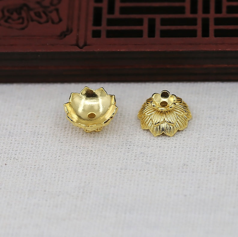 14mm 24K Gold Plated Flower Bead Cap | Brass Floral End Cap for DIY Jewelry & Earring Making