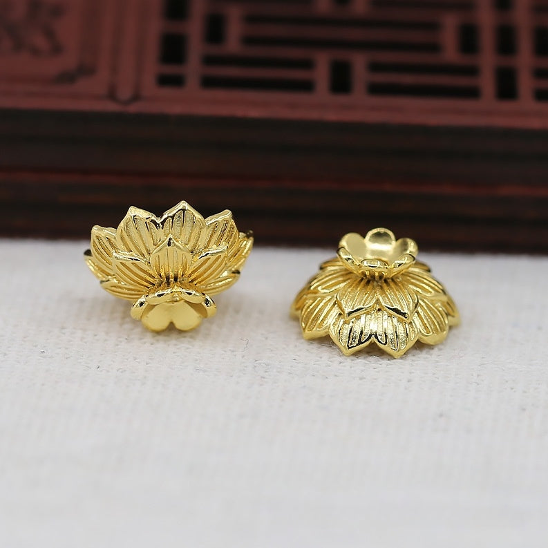 14mm 24K Gold Plated Flower Bead Cap | Brass Floral End Cap for DIY Jewelry & Earring Making
