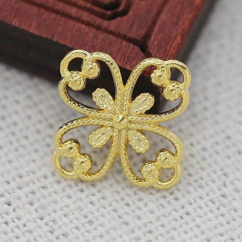 2PCS 24K Gold Plated Chinese Knot Connector 15x15mm, Multi-Hole Brass Finding for DIY Jewelry Making, Fade-Resistant Link Charm