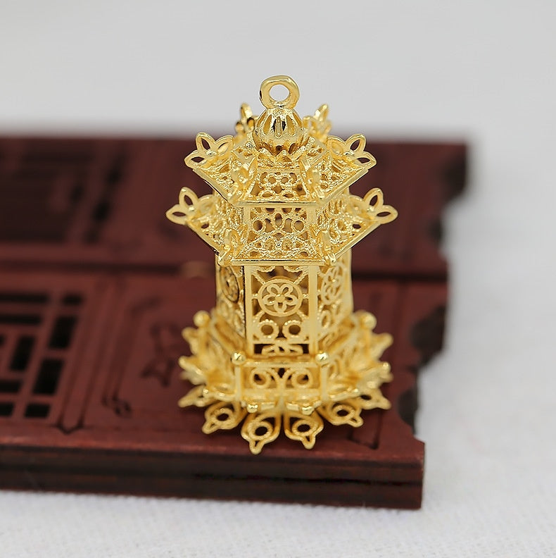 22x34mm 24K Gold Plated Lantern Pavilion Charm | Brass Vintage Pendant for DIY Earrings & Necklace Making