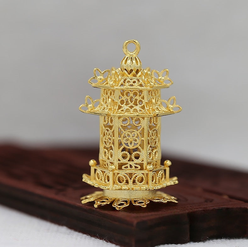 22x34mm 24K Gold Plated Lantern Pavilion Charm | Brass Vintage Pendant for DIY Earrings & Necklace Making