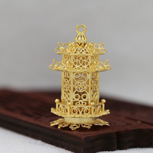 22x34mm 24K Gold Plated Lantern Pavilion Charm | Brass Vintage Pendant for DIY Earrings & Necklace Making
