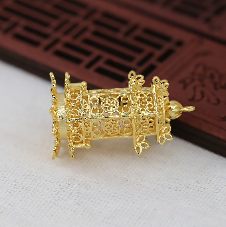 22x34mm 24K Gold Plated Lantern Pavilion Charm | Brass Vintage Pendant for DIY Earrings & Necklace Making