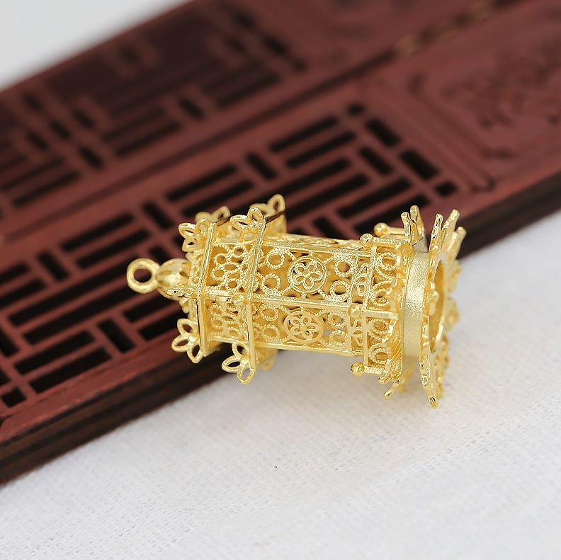 22x34mm 24K Gold Plated Lantern Pavilion Charm | Brass Vintage Pendant for DIY Earrings & Necklace Making