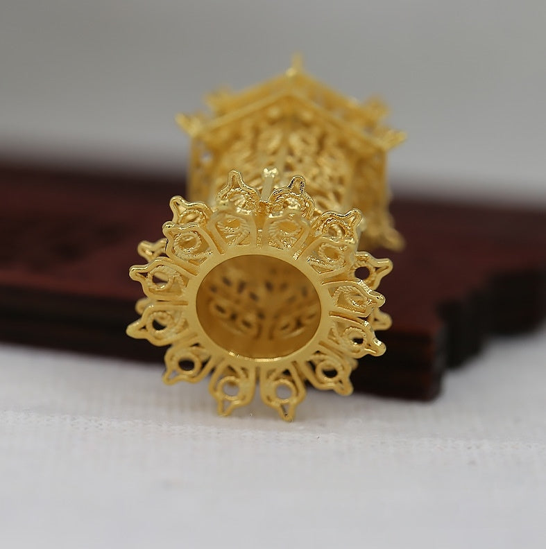 22x34mm 24K Gold Plated Lantern Pavilion Charm | Brass Vintage Pendant for DIY Earrings & Necklace Making