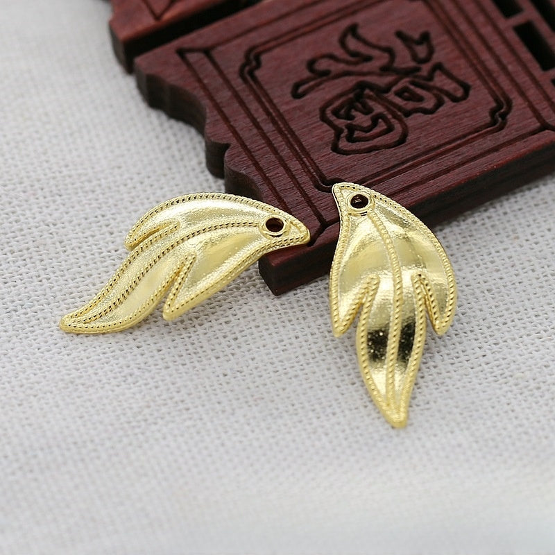 2PCS 31x14mm 24K Gold Plated Curved Leaf Charm | Brass Leaf Pendant for DIY Earrings, Necklaces & Jewelry Making