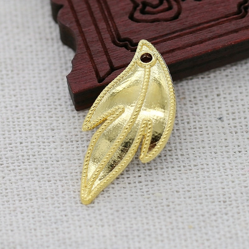 2PCS 31x14mm 24K Gold Plated Curved Leaf Charm | Brass Leaf Pendant for DIY Earrings, Necklaces & Jewelry Making