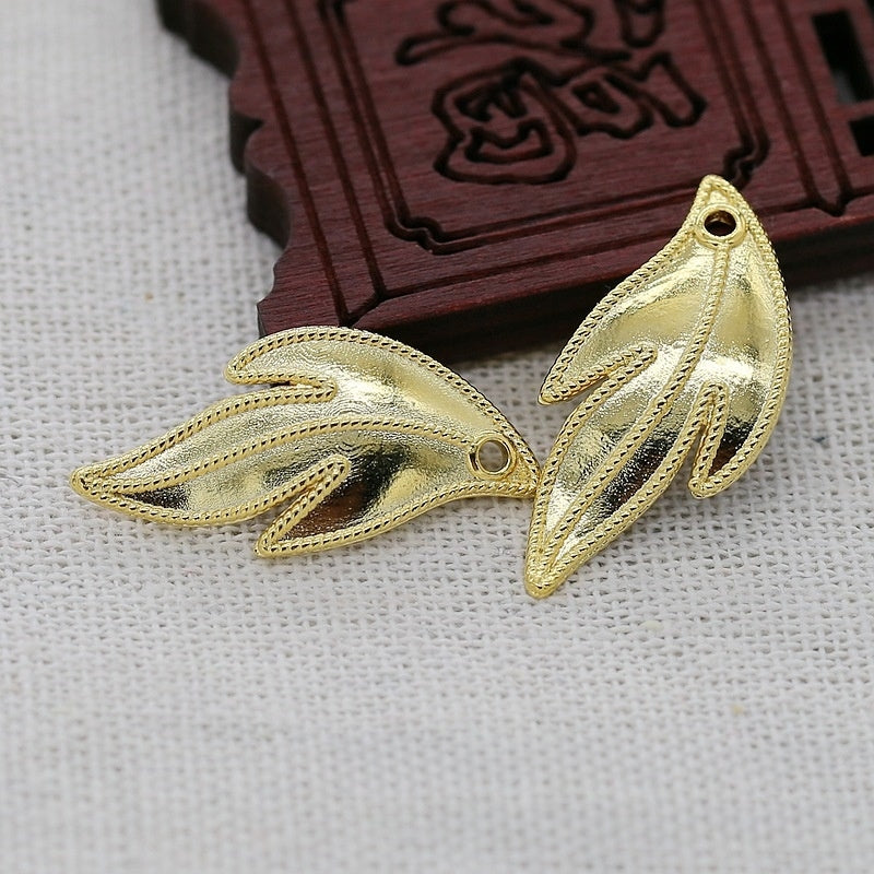 2PCS 31x14mm 24K Gold Plated Curved Leaf Charm | Brass Leaf Pendant for DIY Earrings, Necklaces & Jewelry Making