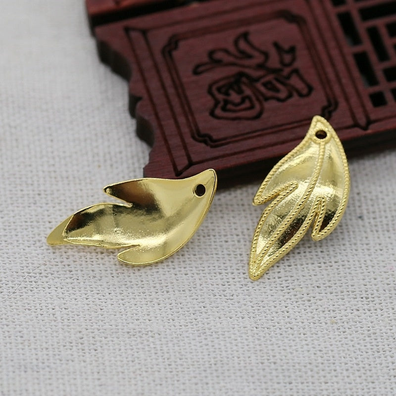 2PCS 31x14mm 24K Gold Plated Curved Leaf Charm | Brass Leaf Pendant for DIY Earrings, Necklaces & Jewelry Making