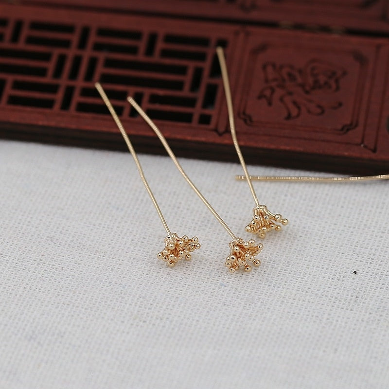 2PCS 6x8mm Brass Plated 24K Gold Long Pin Flower Stamen DIY Findings, Fade-Resistant Jewelry Components, Handmade Craft Supplies