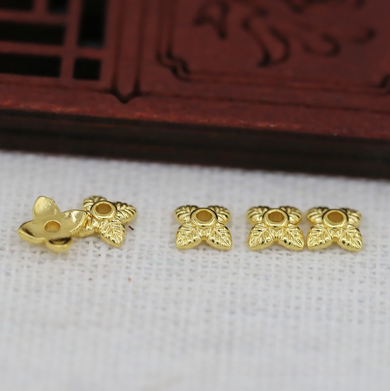 10PCS 7x7mm 24K Gold Plated Small Flower Bead Cap | Brass End Cap for DIY Earrings & Jewelry Making