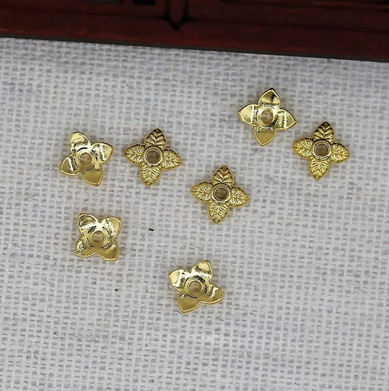 10PCS 7x7mm 24K Gold Plated Small Flower Bead Cap | Brass End Cap for DIY Earrings & Jewelry Making