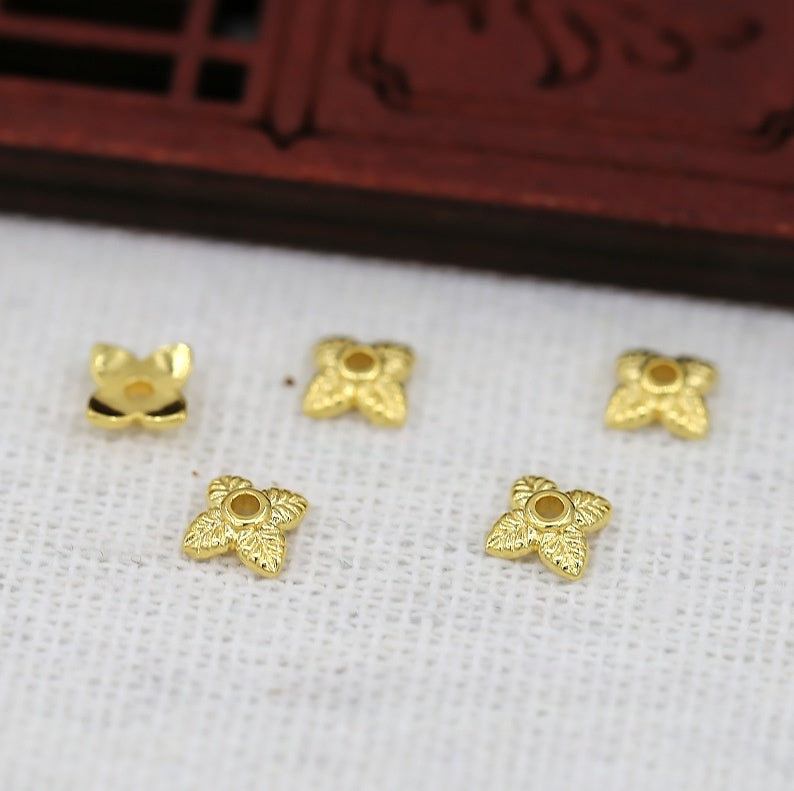 10PCS 7x7mm 24K Gold Plated Small Flower Bead Cap | Brass End Cap for DIY Earrings & Jewelry Making