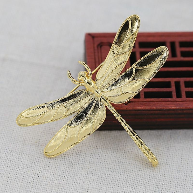 24K Gold Plated Brass Dragonfly DIY Brooch | Antique Style Insect Charm for Hanfu Jewelry Making