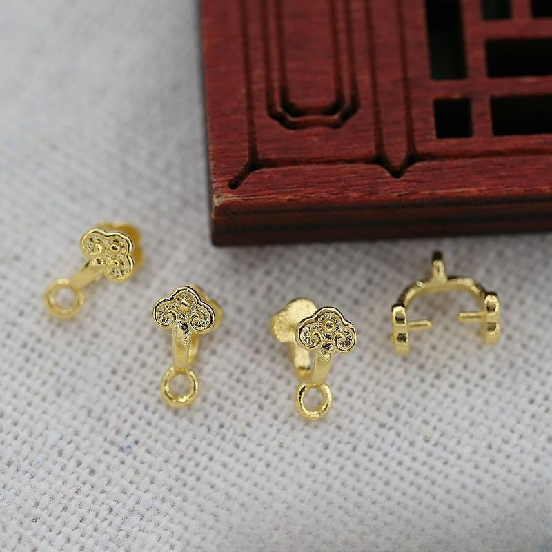 4PCS 24K Gold Plated Clasp for Donut 8x7mm, Handmade Brass Closure for DIY Jewelry, Traditional Chinese Design