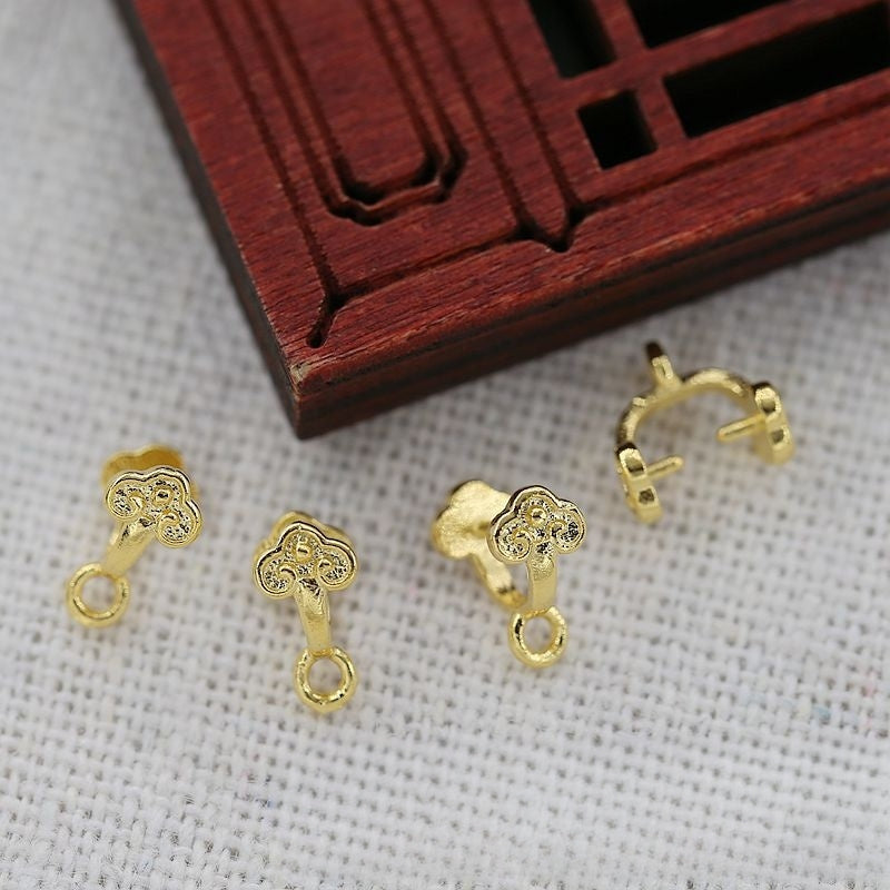 4PCS 24K Gold Plated Clasp for Donut 8x7mm, Handmade Brass Closure for DIY Jewelry, Traditional Chinese Design