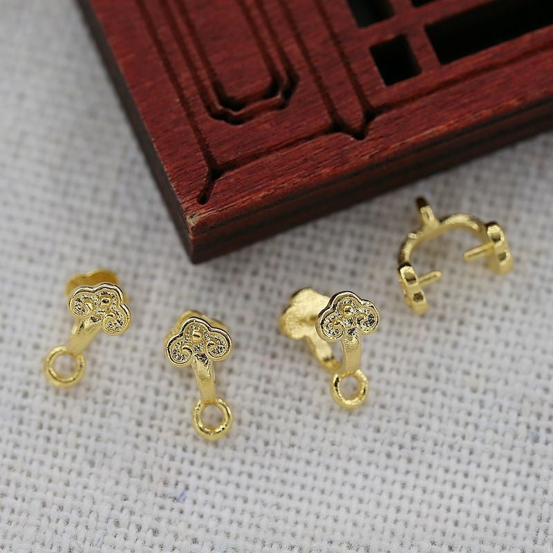 4PCS 24K Gold Plated Clasp for Donut 8x7mm, Handmade Brass Closure for DIY Jewelry, Traditional Chinese Design