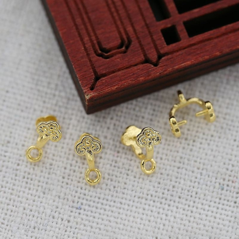 4PCS 24K Gold Plated Clasp for Donut 8x7mm, Handmade Brass Closure for DIY Jewelry, Traditional Chinese Design