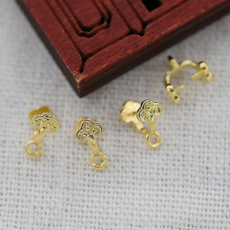 4PCS 24K Gold Plated Clasp for Donut 8x7mm, Handmade Brass Closure for DIY Jewelry, Traditional Chinese Design