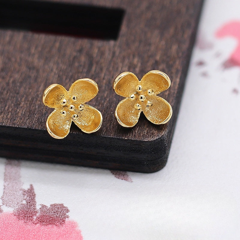 2PCS 9*6mm 24K Gold Plated Brass Osmanthus Flower Pendant, Vintage Bridal Hair Accessory, Traditional Chinese Style Plant Charm, Fade-Resistant DIY Findings