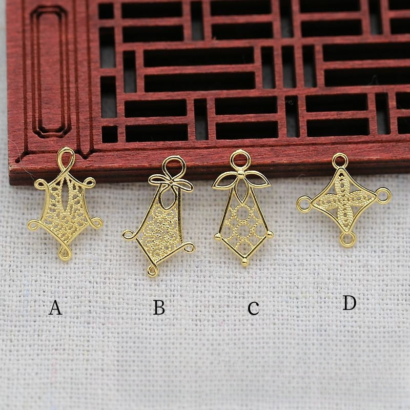 2PCS 24K Gold Plated Tassel Charms | DIY Pendant Connectors for Hairpins, Headdresses, Hanfu Earrings | Chinese Style Brass Findings
