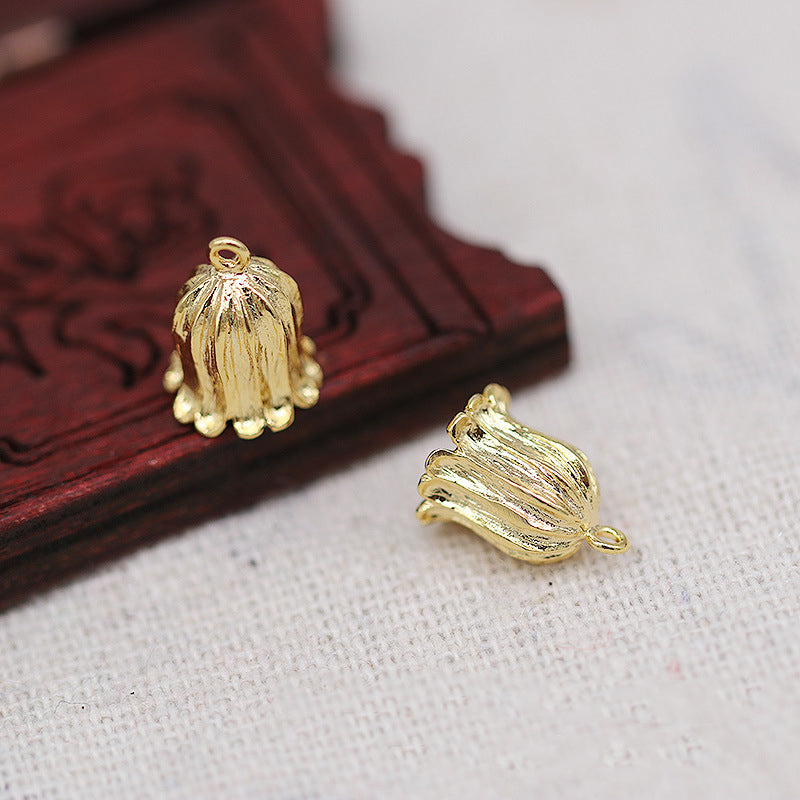 1PC 24K Gold Plated Lily of the Valley Charm, Brass Flower Pendant Connector, DIY Jewelry Making Supplies, Gold Floral Findings