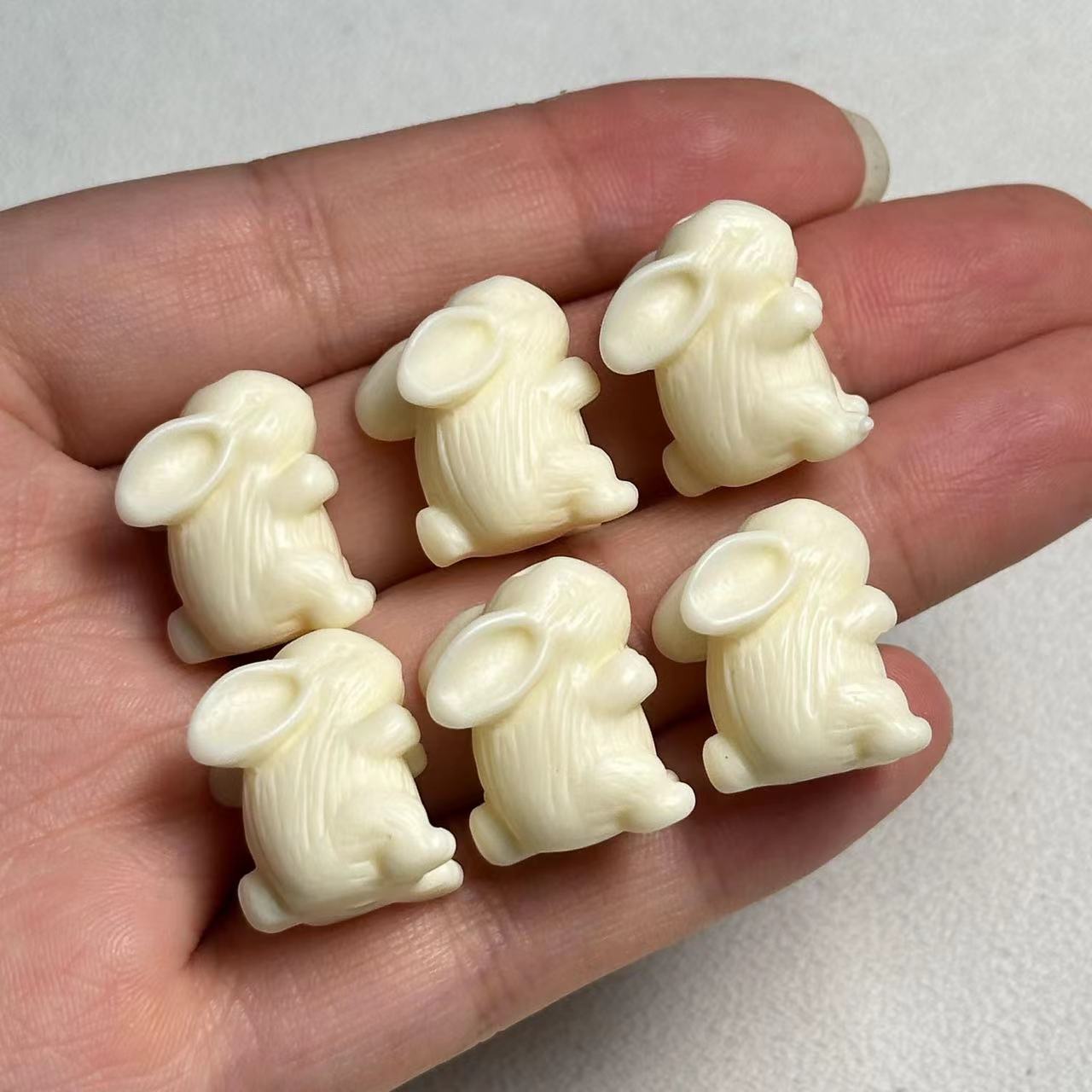 Ivory Nut Carved Bunny Bead, Tagua Nut Rabbit Charm for DIY Buddhist Bracelet Necklace or Mala Jewelry Making