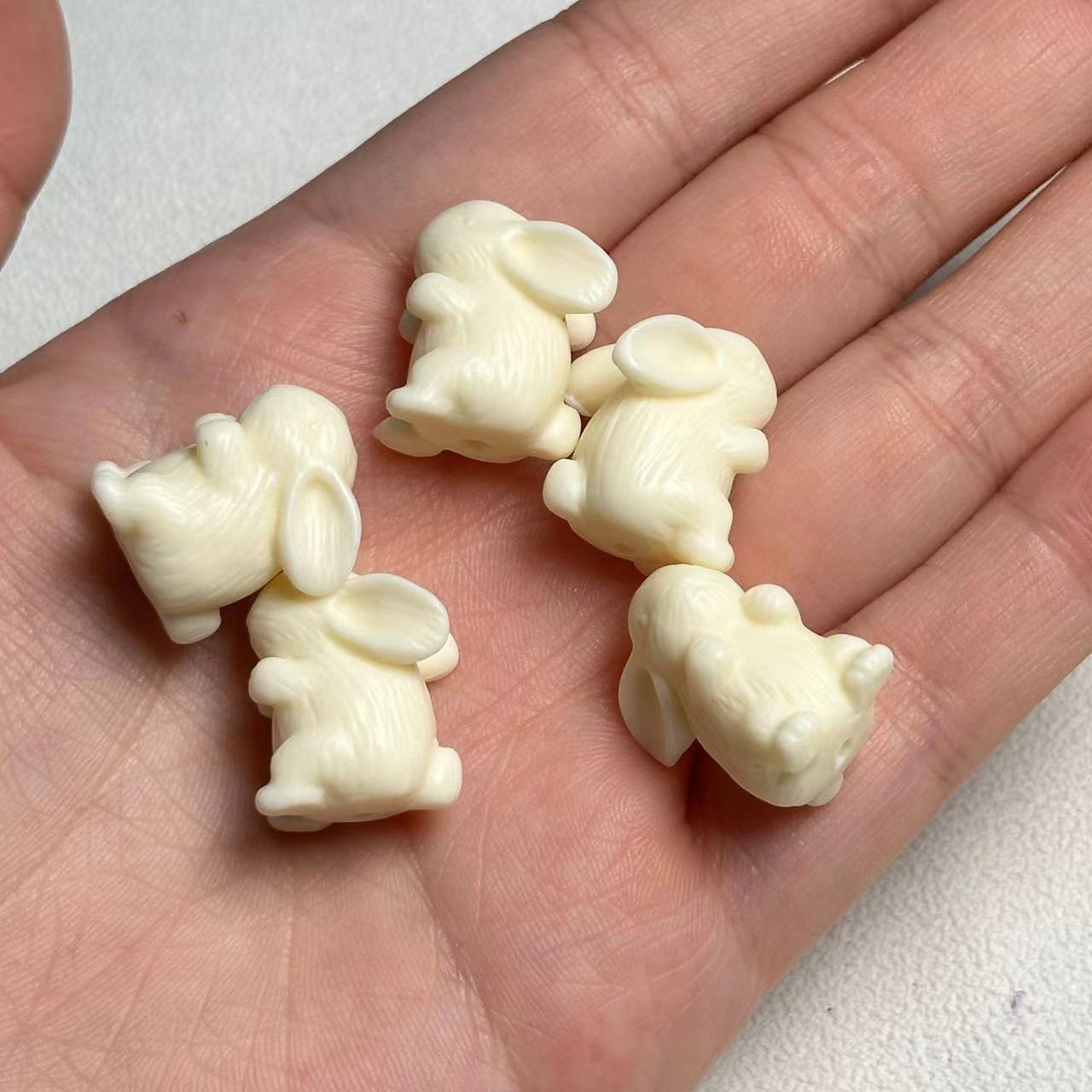 Ivory Nut Carved Bunny Bead, Tagua Nut Rabbit Charm for DIY Buddhist Bracelet Necklace or Mala Jewelry Making