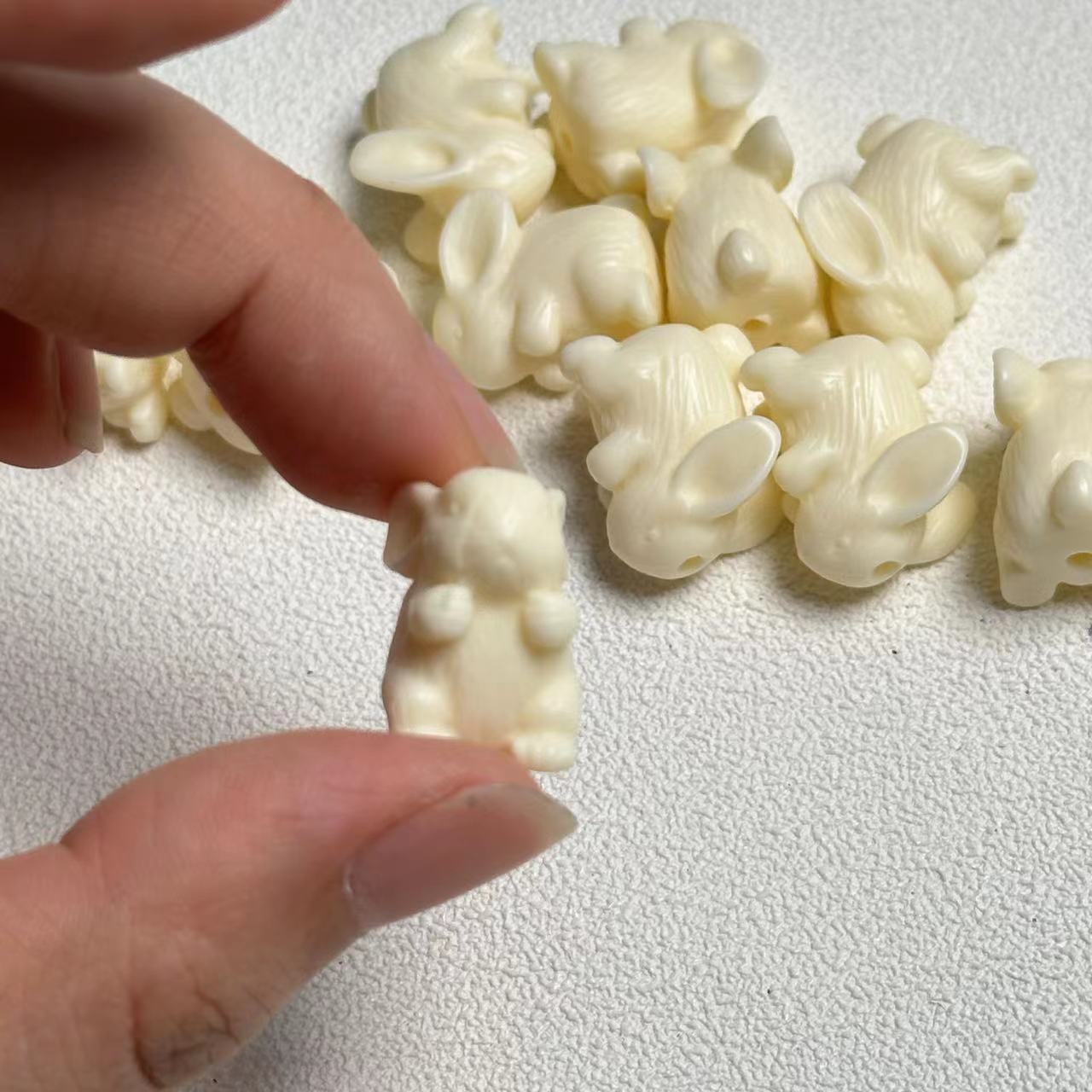 Ivory Nut Carved Bunny Bead, Tagua Nut Rabbit Charm for DIY Buddhist Bracelet Necklace or Mala Jewelry Making