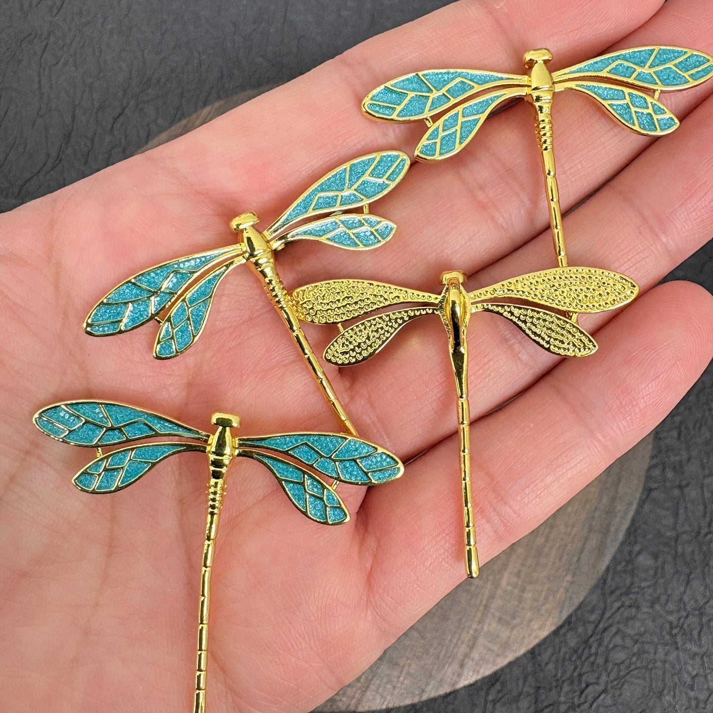 Enamel Turquoise Color Dragonfly Pendant, Gold Tone Dragonfly Charm for Jewelry Making