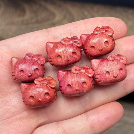 Blood Cedarwood Carved Hello Kitty Beads, Cartoon Cat Wood Beads for DIY Jewelry Making or Bracelet Stringing