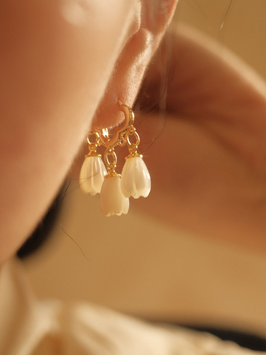 Handmade Mother-of-Pearl Magnolia Clip-On Earrings, Vintage Style, Original Design
