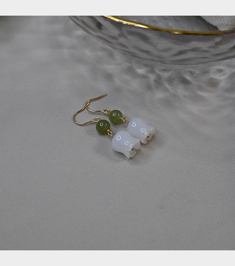 Natural Stone Lily of the Valley Beads, White Jade Aventurine Rose Quartz Yellow Jade, Carved Flower Spacer Beads for DIY Jewelry Making