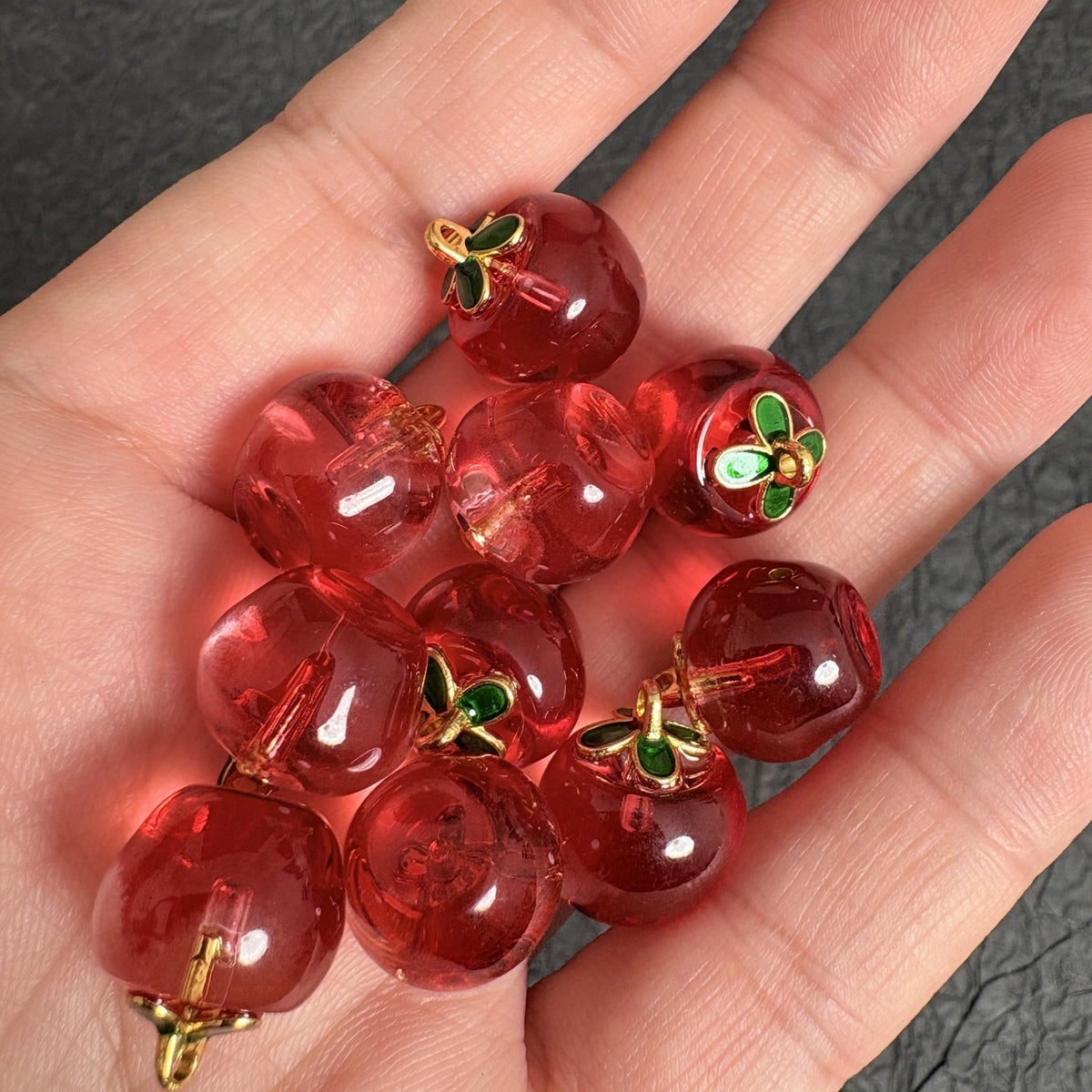 10PCS Red Glass Apple Pendants, Fruit Bead Charm for DIY Jewelry Making