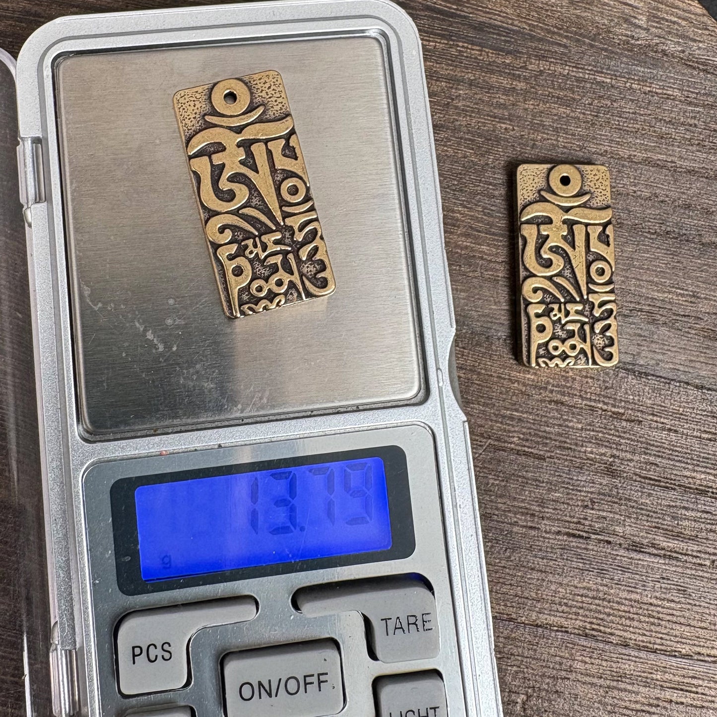 Tibetan Om Mani Padme Hum Pendant, Vintage Brass Mantra Amulet Spiritual Protection Charm