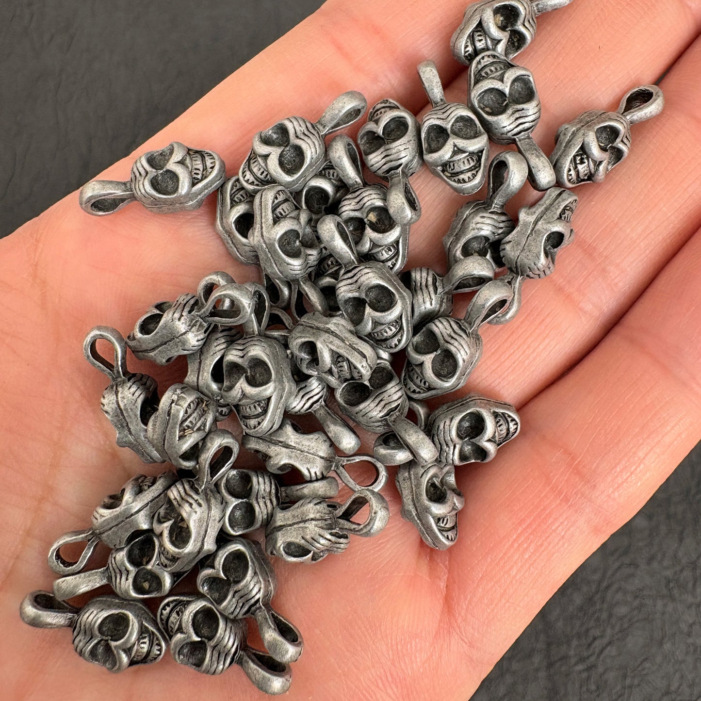 10pcs Tibetan Skull Mala Counter Clips, Antique Silver Shituling Guru Bead Accessory for Prayer Beads
