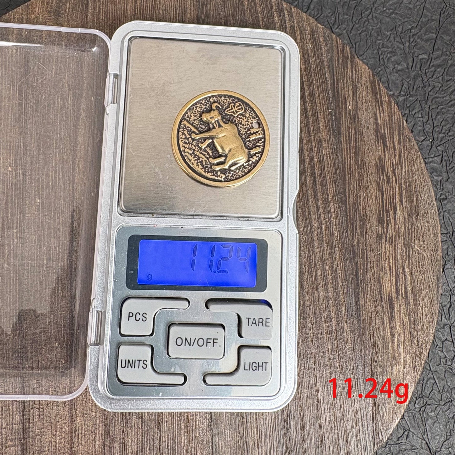 Vintage Brass Zodiac Coin Charm, Rat Ox Tiger Rabbit Dragon Snake Horse Goat Monkey Rooster Dog Pig Pendant
