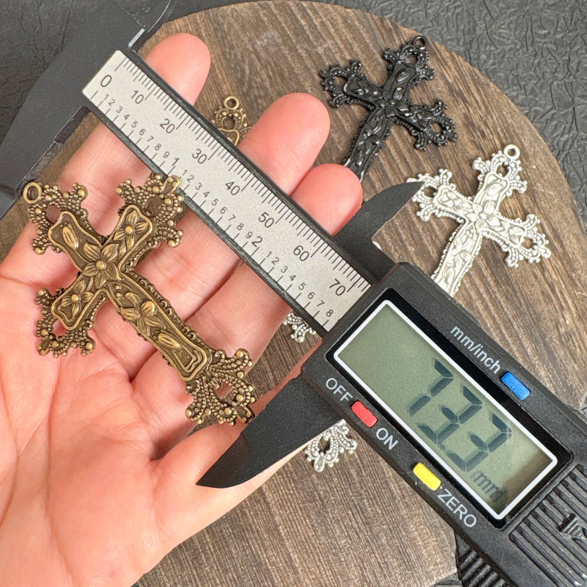 4PCS Vintage Flower Cross Charm Pendants, 3 Tone Bronze Black Silver, Ornate Religious Crucifix for DIY Rosary & Necklace Making