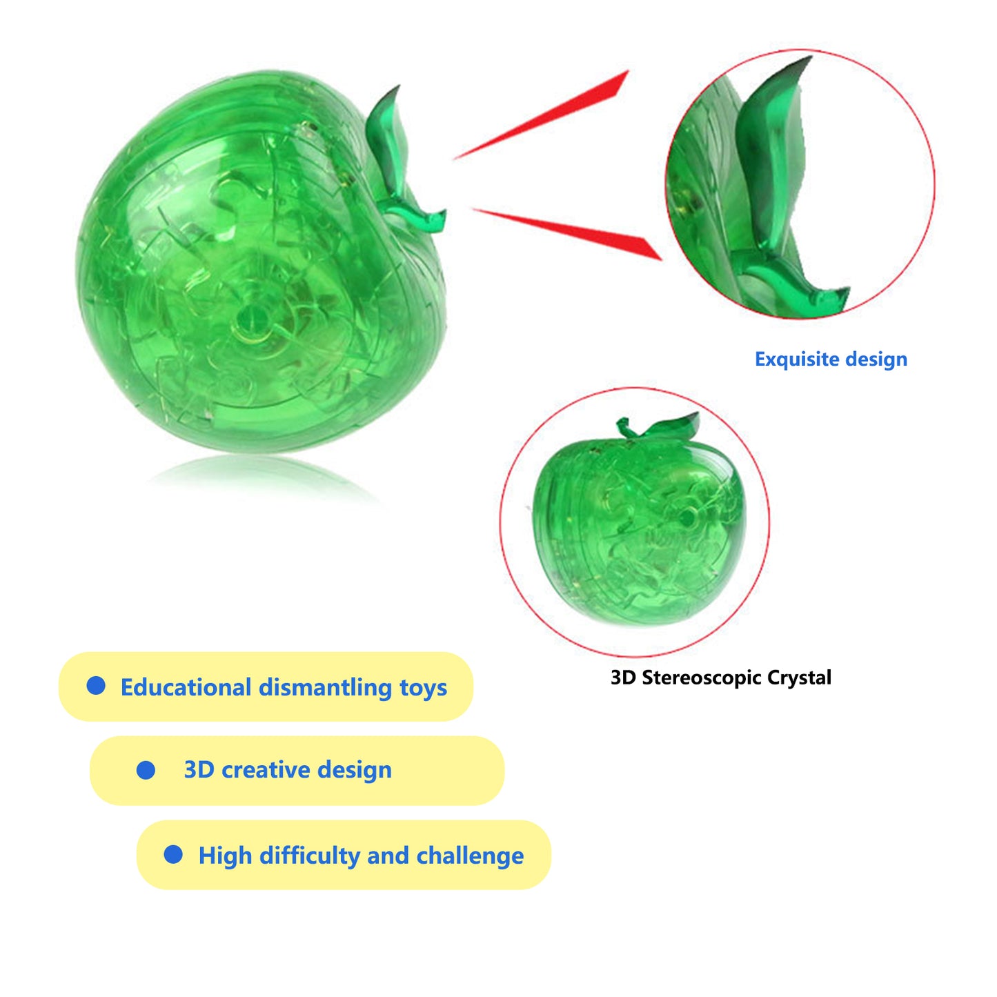 3D Crystal Puzzle Apple, Crystal Puzzle Brainteasers for Puzzlers Ages 16 and Up, 45PCS