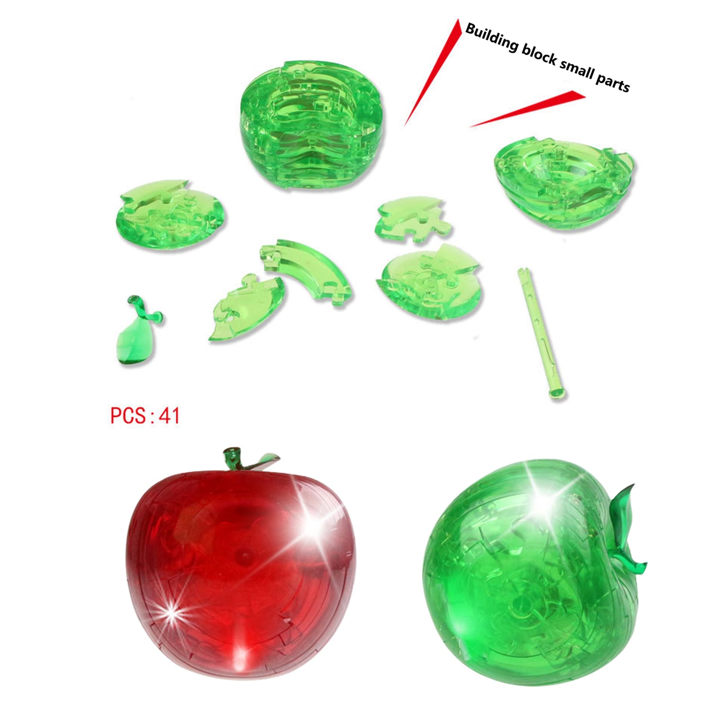 3D Crystal Puzzle Apple, Crystal Puzzle Brainteasers for Puzzlers Ages 16 and Up, 45PCS