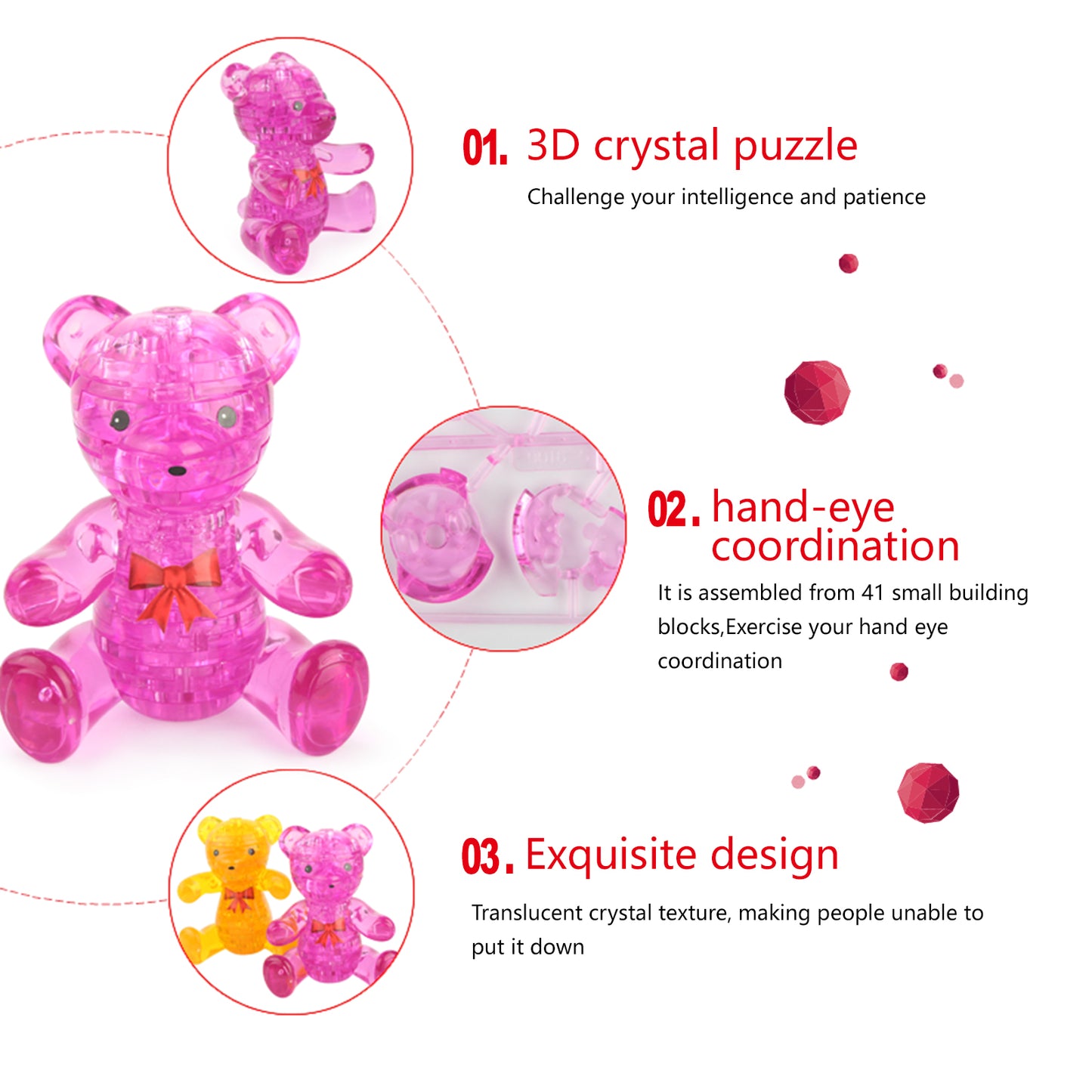 3D Crystal Puzzle Bear, Crystal Puzzle Brainteasers for Puzzlers Ages 16 and Up, 41PCS