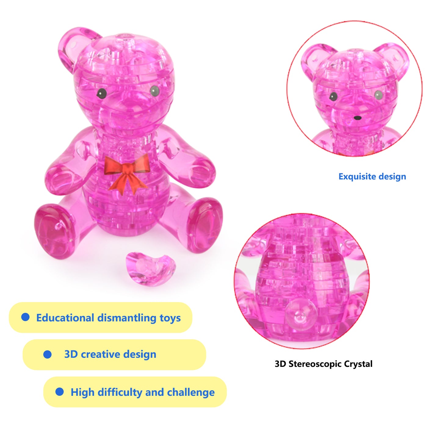 3D Crystal Puzzle Bear, Crystal Puzzle Brainteasers for Puzzlers Ages 16 and Up, 41PCS