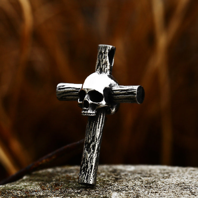 Stainless Steel Skull & Cross Pendant - Gothic-Inspired DIY Jewelry Component for Necklaces